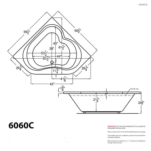 Atlantis Whirlpools Cascade 60 x 60 Corner Soaking Bathtub 6060C