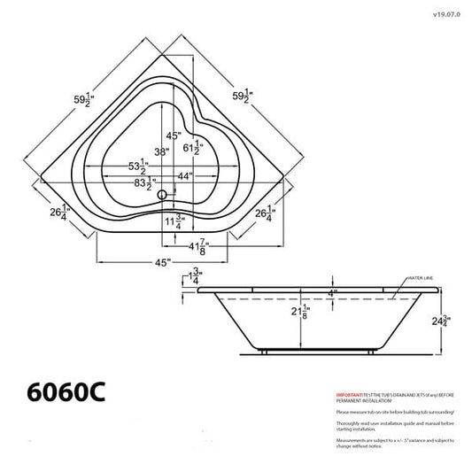 Atlantis Whirlpools Cascade 60 x 60 Corner Soaking Bathtub 6060C