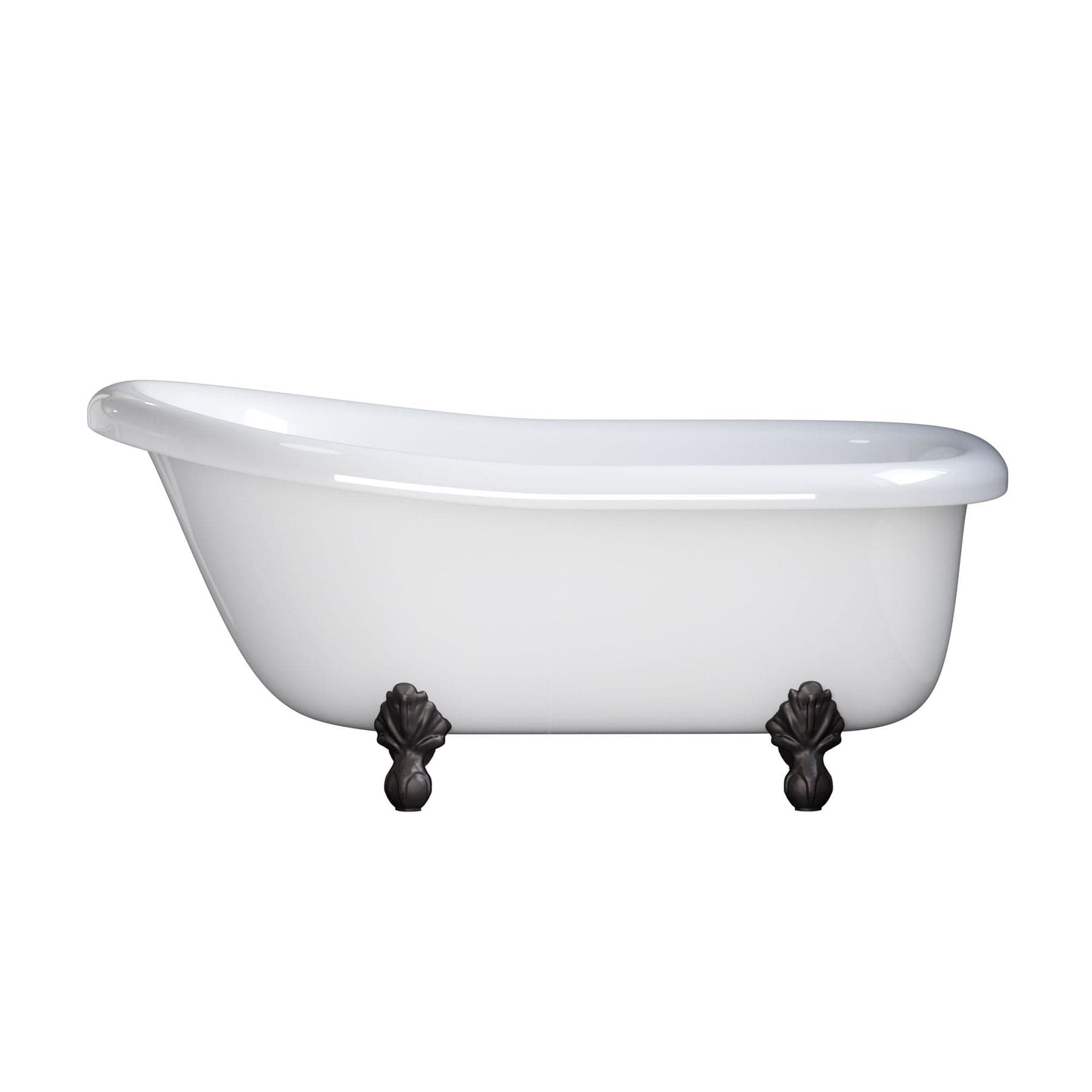 Cambridge USA Quality 60 Inch Clawfoot Slipper Tub with Contiuous Rim and Oil Rubbed Bronze Feet USA-AST60-NH-ORB