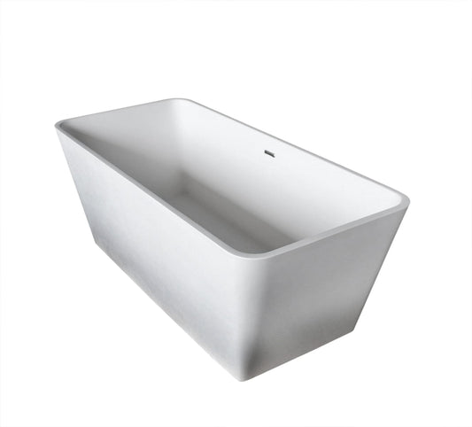 Anzzi Brand FT-AZ501 Cenere 4.9 ft. Man-Made Stone Center Drain Freestanding Bathtub in Matte White