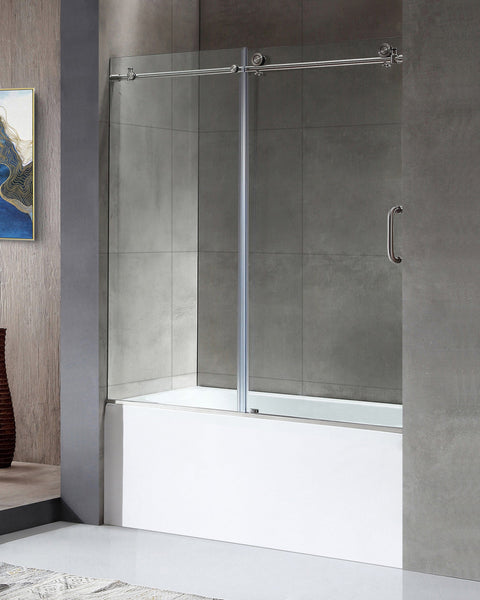 Anzzi Brand SD-AZ17-01BN Don Series 60 in. x 62 in. Frameless Sliding Tub Door in Brushed Nickel