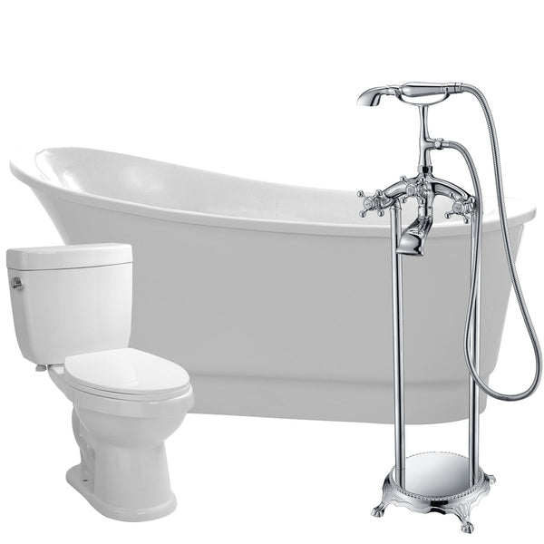 Anzzi Brand FTAZ095-52C-65 Prima 67 in. Acrylic Flatbottom Non-Whirlpool Bathtub with Tugela Faucet and Talos 1.6 GPF Toilet