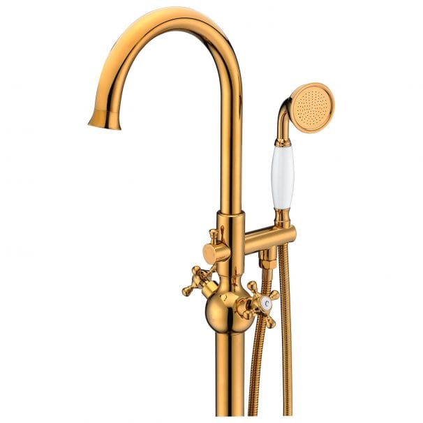 Anzzi Brand FS-AZ0061RG Bridal 3-Handle Claw Foot Tub Faucet with Hand Shower in Gold