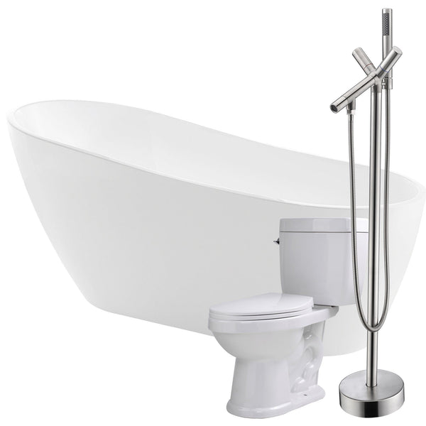 Anzzi Brand FTAZ093-42B-65 Trend 67 in. Acrylic Flatbottom Non-Whirlpool Bathtub with Havasu Faucet and Talos 1.6 GPF Toilet