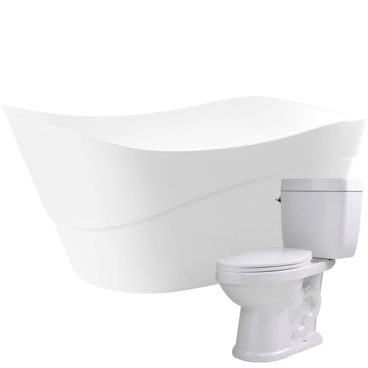 Anzzi Brand FTAZ094-T065 Kahl 67 in. Acrylic Flatbottom Non-Whirlpool Bathtub with Talos 2-piece 1.6 GPF Single Flush Toilet