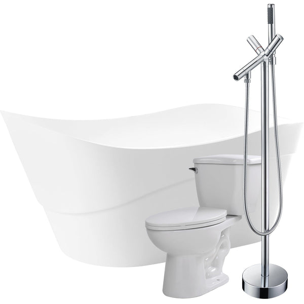 Anzzi Brand FTAZ094-42C-55 Kahl 67 in. Acrylic Flatbottom Non-Whirlpool Bathtub with Havasu Faucet and Kame 1.28 GPF Toilet