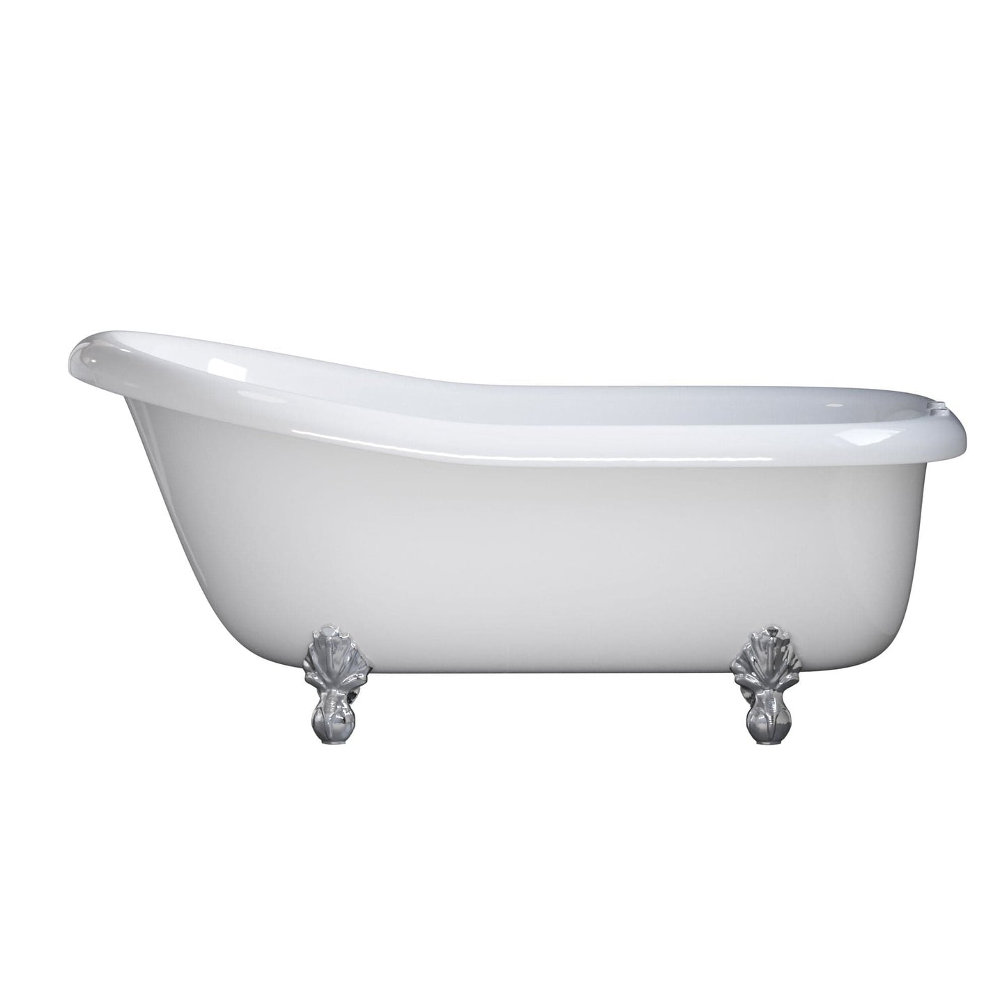 Cambridge USA Quality 66 Inch Clawfoot Slipper Tub with Deck Mount Faucet Holes and Polished Chrome  Feet USA-AST66-DH-CP