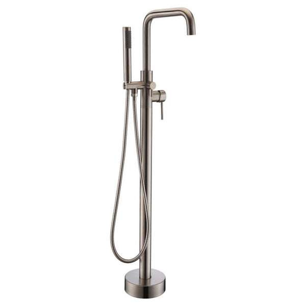 Anzzi Brand FS-AZ0048BN Moray Series 2-Handle Freestanding Tub Faucet with Hand Shower in Brushed Nickel