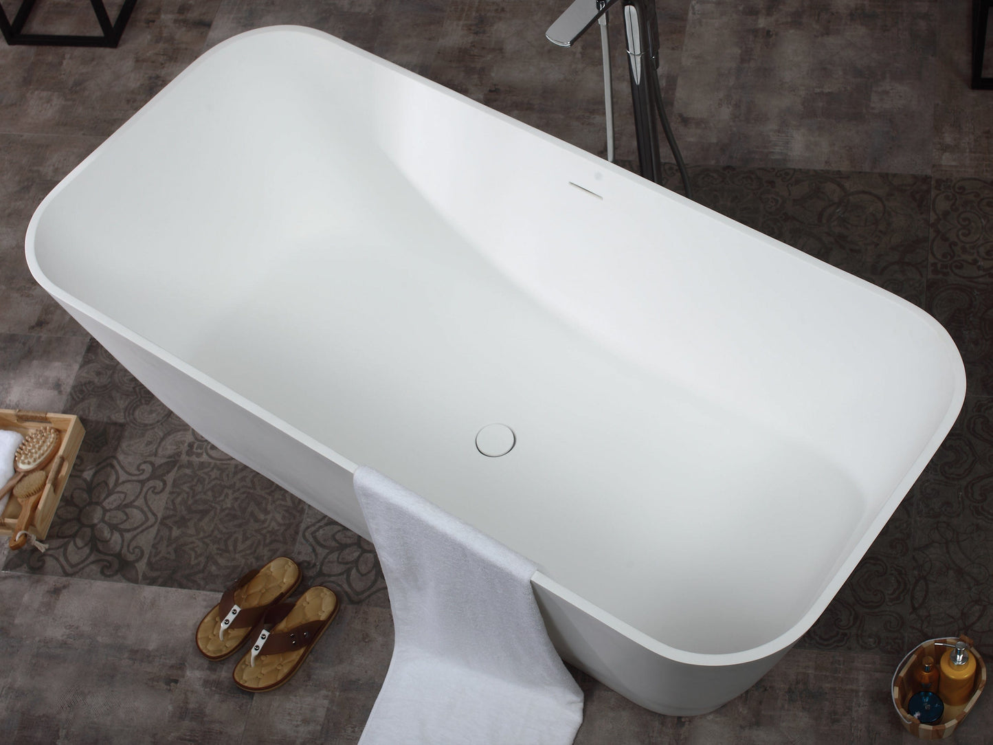 ALFI brand AB9952 67" White Rectangular Solid Surface Smooth Resin Soaking Bathtub