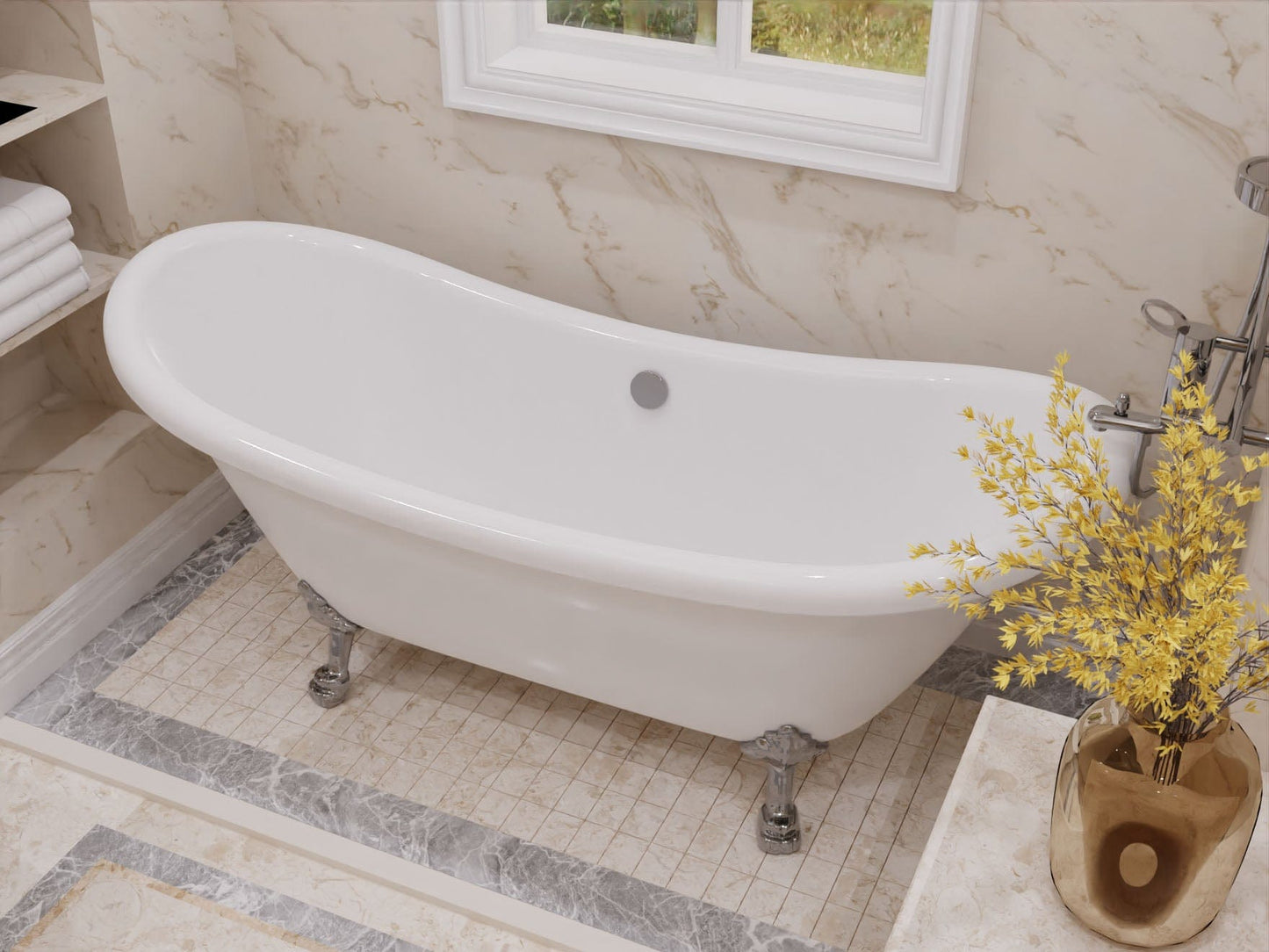 Anzzi Brand FT-CF130LXFT-CH 69.29” Belissima Double Slipper Acrylic Claw Foot Tub in White