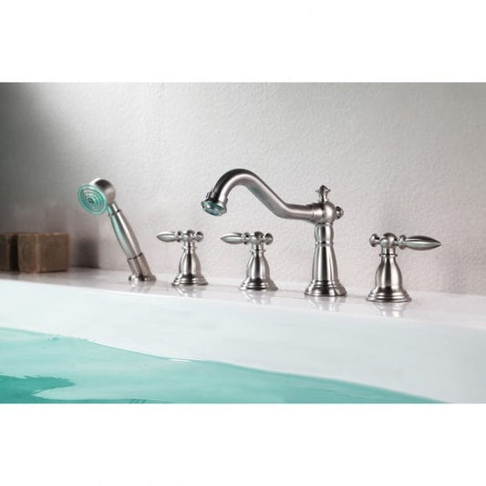 Anzzi Brand FR-AZ091BN Patriarch 2-Handle Deck-Mount Roman Tub Faucet with Handheld Sprayer in Brushed Nickel