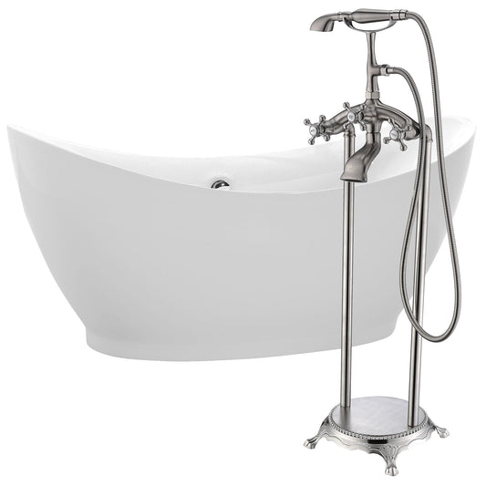 Anzzi Brand FTAZ091-0052B Reginald 68 in. Acrylic Soaking Bathtub in White with Tugela Faucet in Brushed Nickel