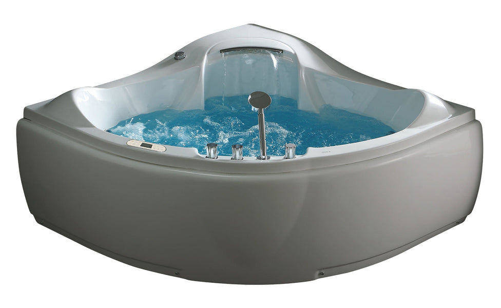 EAGO AM208ETL 5 ft Corner Acrylic White Waterfall Whirlpool Bathtub for Two