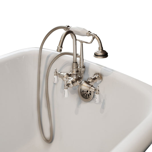 Cambridge Clawfoot Tub Brass Wall Mount Faucet with Hand Held Shower-Brushed Nickel CAM684BTW-BN