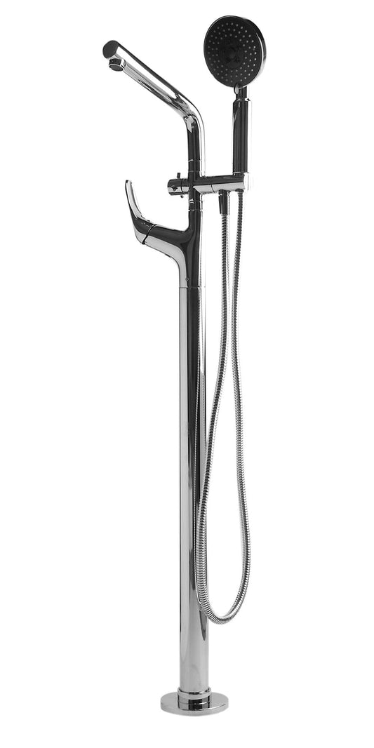 ALFI brand AB2758-PC Polished Chrome Floor Mounted Tub Filler + Mixer /w additional Hand Held Shower Head